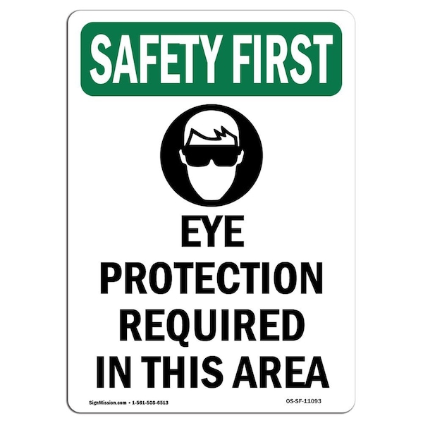 OSHA, Eye Protection Required W/ Symbol, 5in X 3.5in Decal, 10PK, OS-SF-D-35-V-11093-10PK
